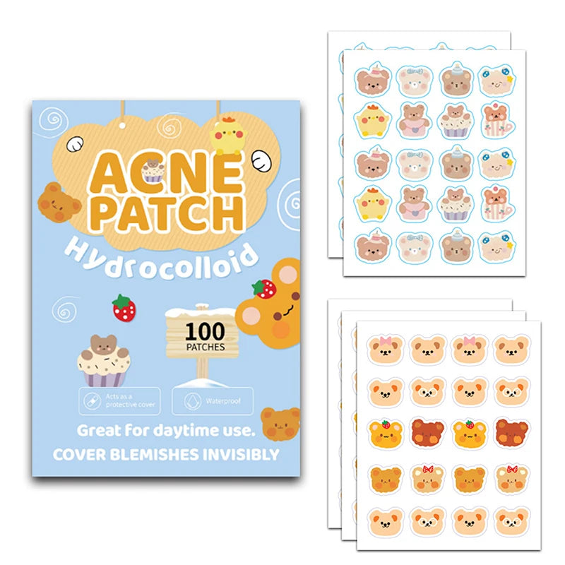 100PCS Bear-Shaped Pimple Patches | Cute Colorful Hydrocolloid Zit Stickers for Fast Healing
