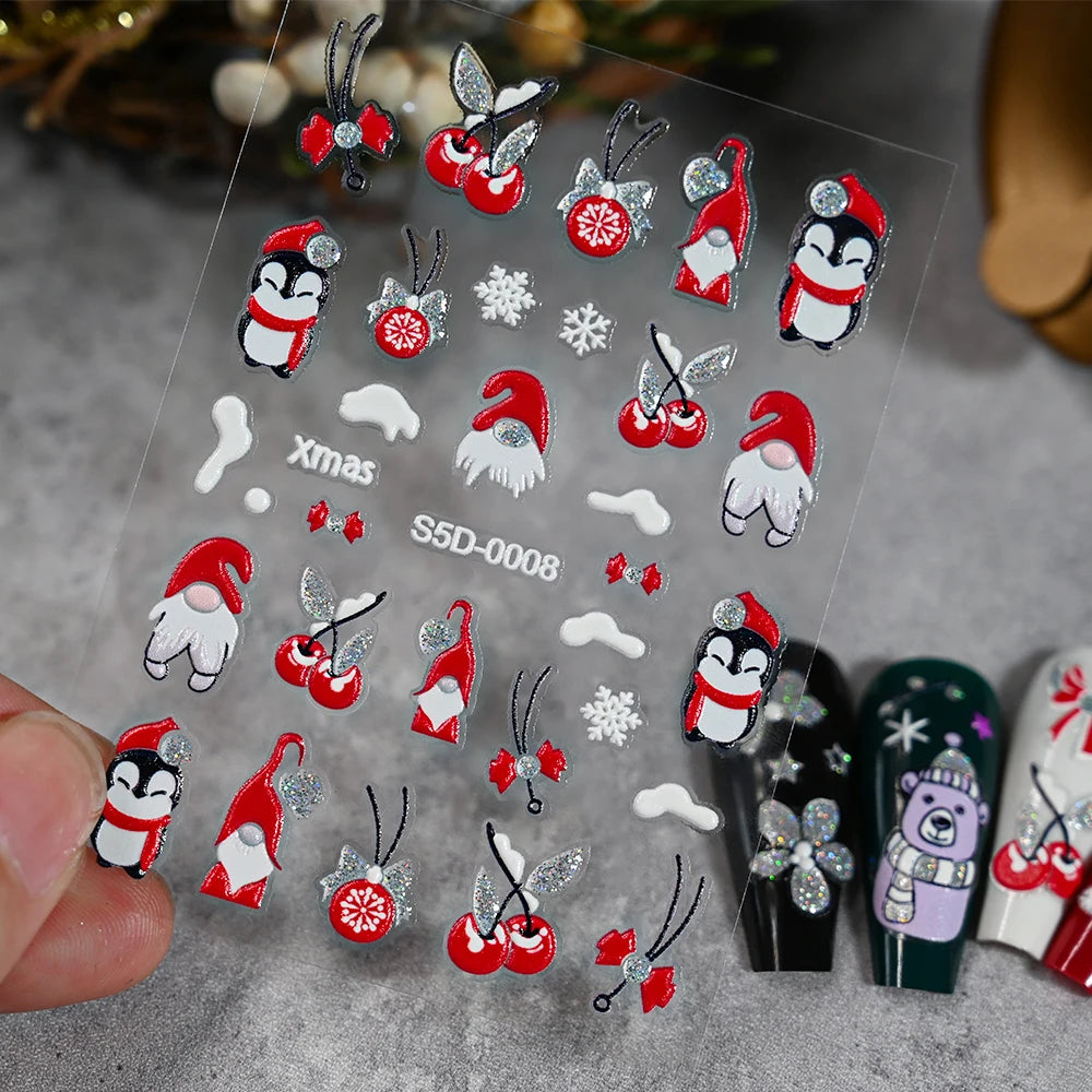 1/2PC 5D Christmas Santa Claus Elk Nail Art Stickers Snowflake New Year Cartoon Nail Decor Decals Xmas Adhesive Manicure Sliders