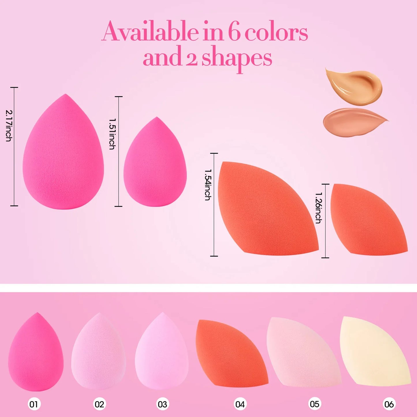 6pcs Makeup Sponge Set Beauty Foundation Blending Sponge for Liquid Cream Powder Rosy Red Beauty Egg Foundation Blending Sponge