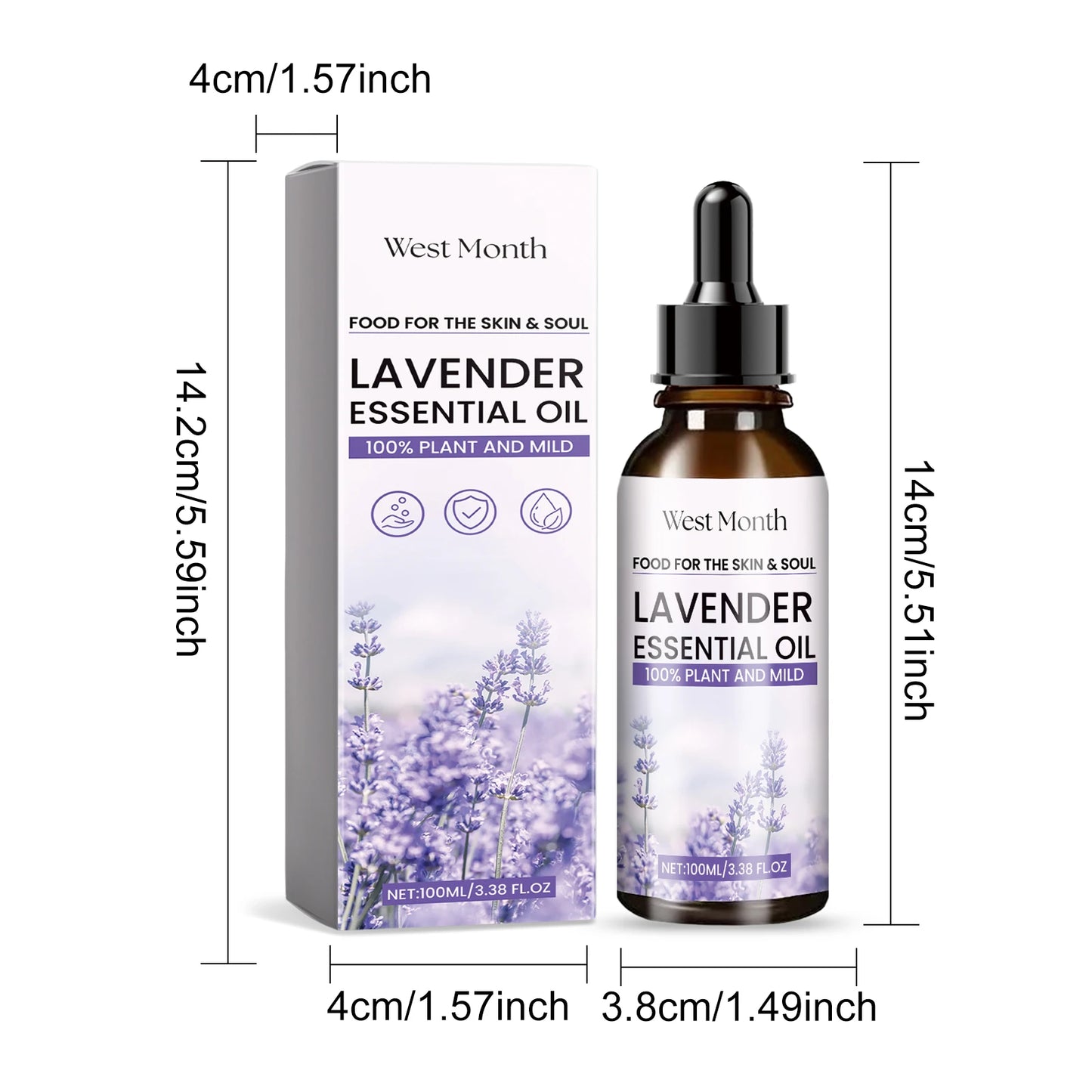 WEST MONTH Lavender Essential Oil Soothe and Relax Regulate Body and Mind Deeply Caring for The Skin Multiple Nourishing 3.38 oz