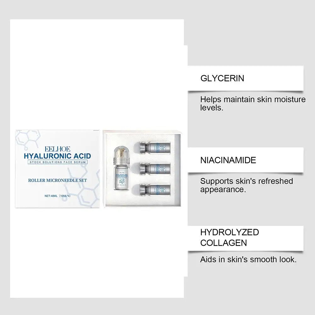 Hyaluronic Acid Stock Solutions Face Serum with Roller Microneedle Set Moisturizing Anti-Wrinkle Facial Serum Smoothing 0.25mm