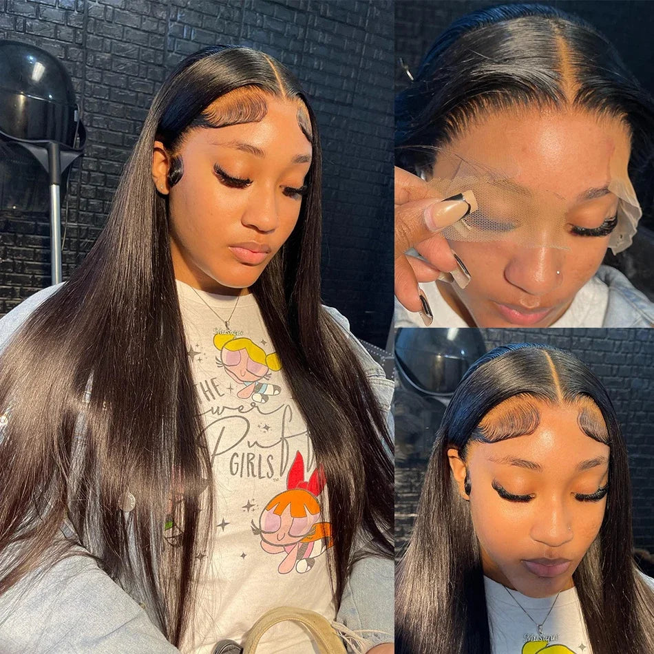 13X4 HD Lace Frontal Human Hair Glueless Wig Straight 250 Density 38 Inches Remy Transparen Pre Plucked Brazilian Wig For Women