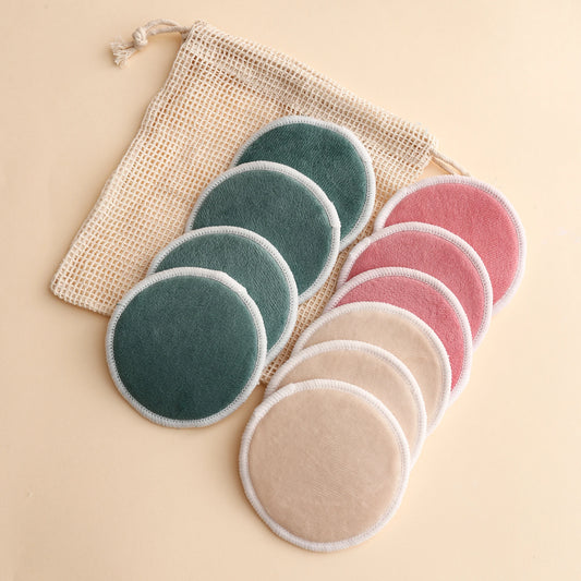 10/12pcs Reusable Makeup Remover Pads With Mesh Pouch for Facial Cleansing