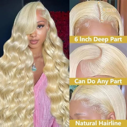 613 Blonde Body Wave Lace Front Wig | 13x4 & 13x6 HD Transparent Human Hair | 30" 40" 42" Pre-Plucked Brazilian Wig