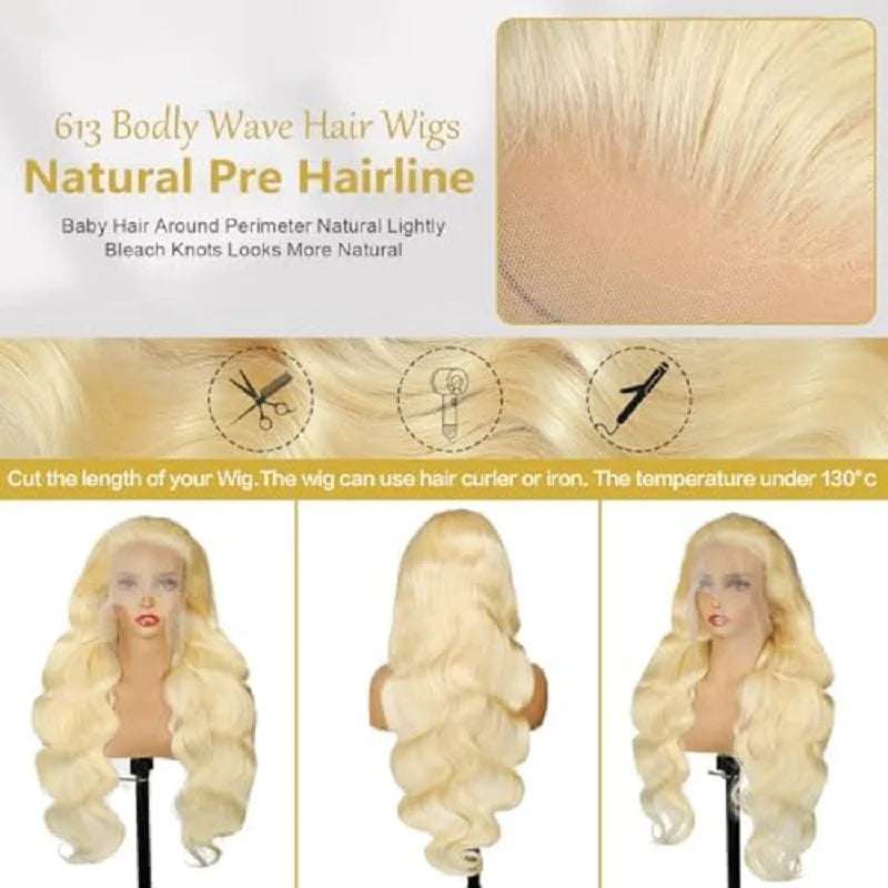 613 Blonde Body Wave Lace Front Wig | 13x4 & 13x6 HD Transparent Human Hair | 30" 40" 42" Pre-Plucked Brazilian Wig