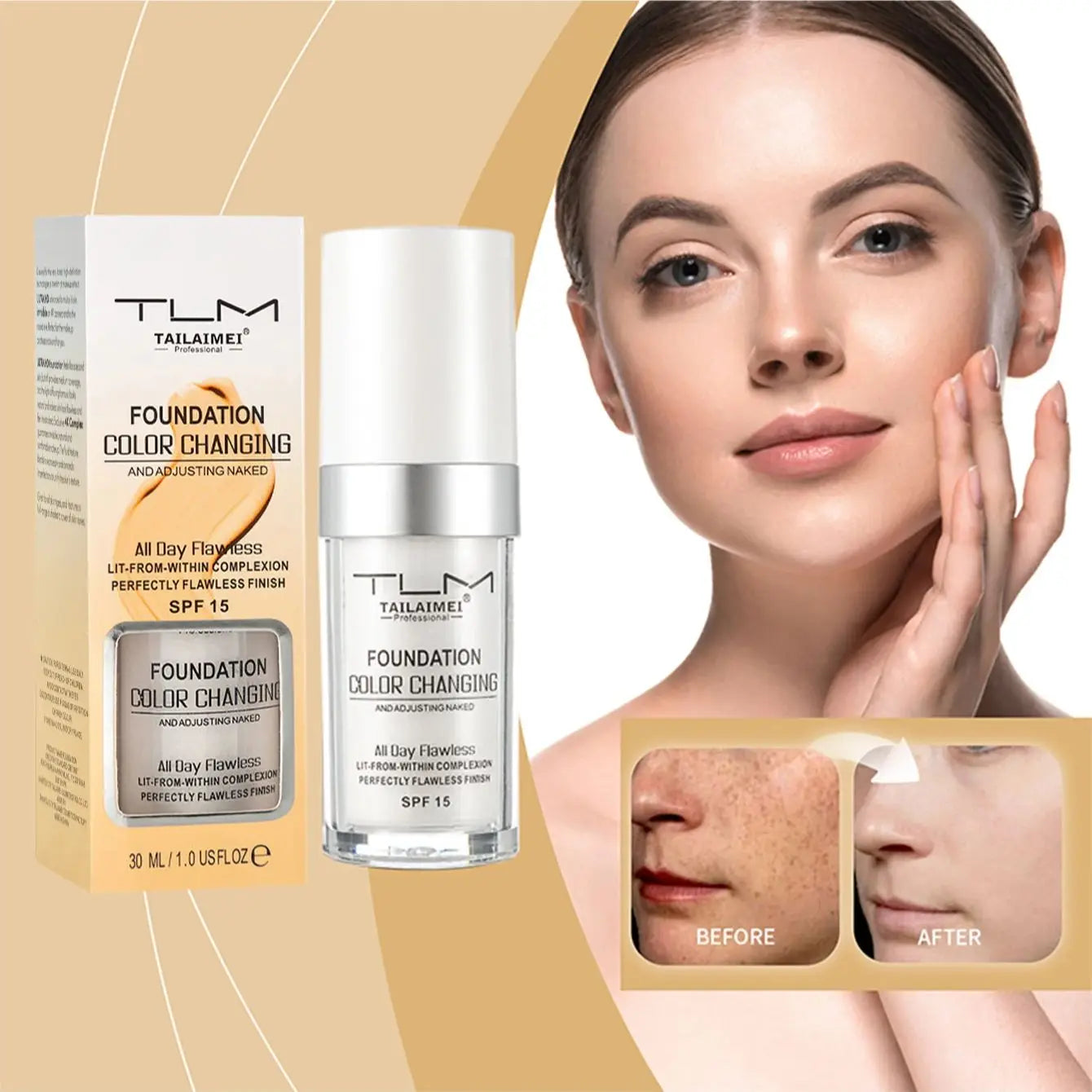 Moisturizing Liquid Foundation – Lightweight, Waterproof & Hydrating Cream Makeup (30ml, SPF)