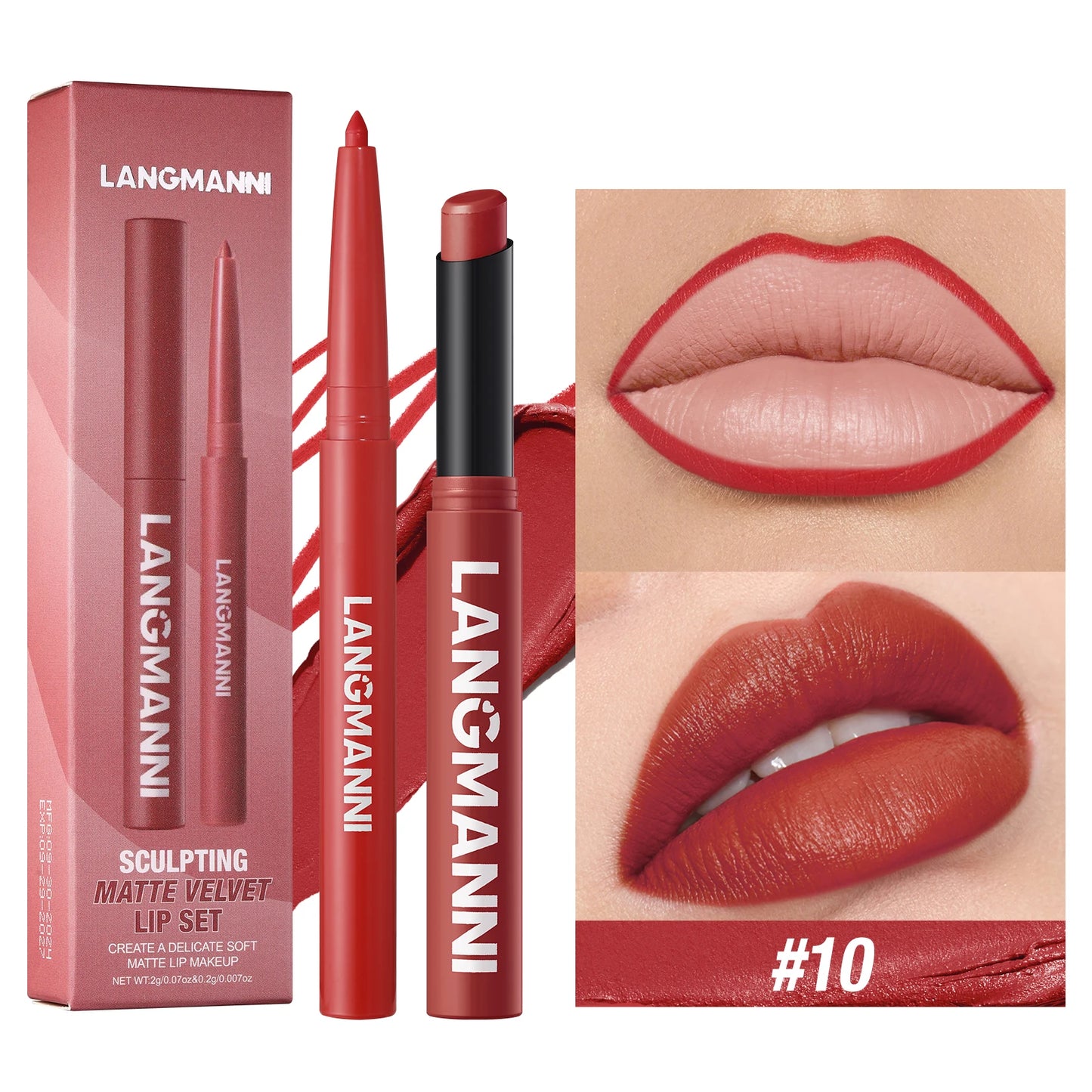 Integrated waterproof lipliner+lipstick lipstick lipstick set,no smudge,no fade,no cup,durable,easy to create a perfect makeup!