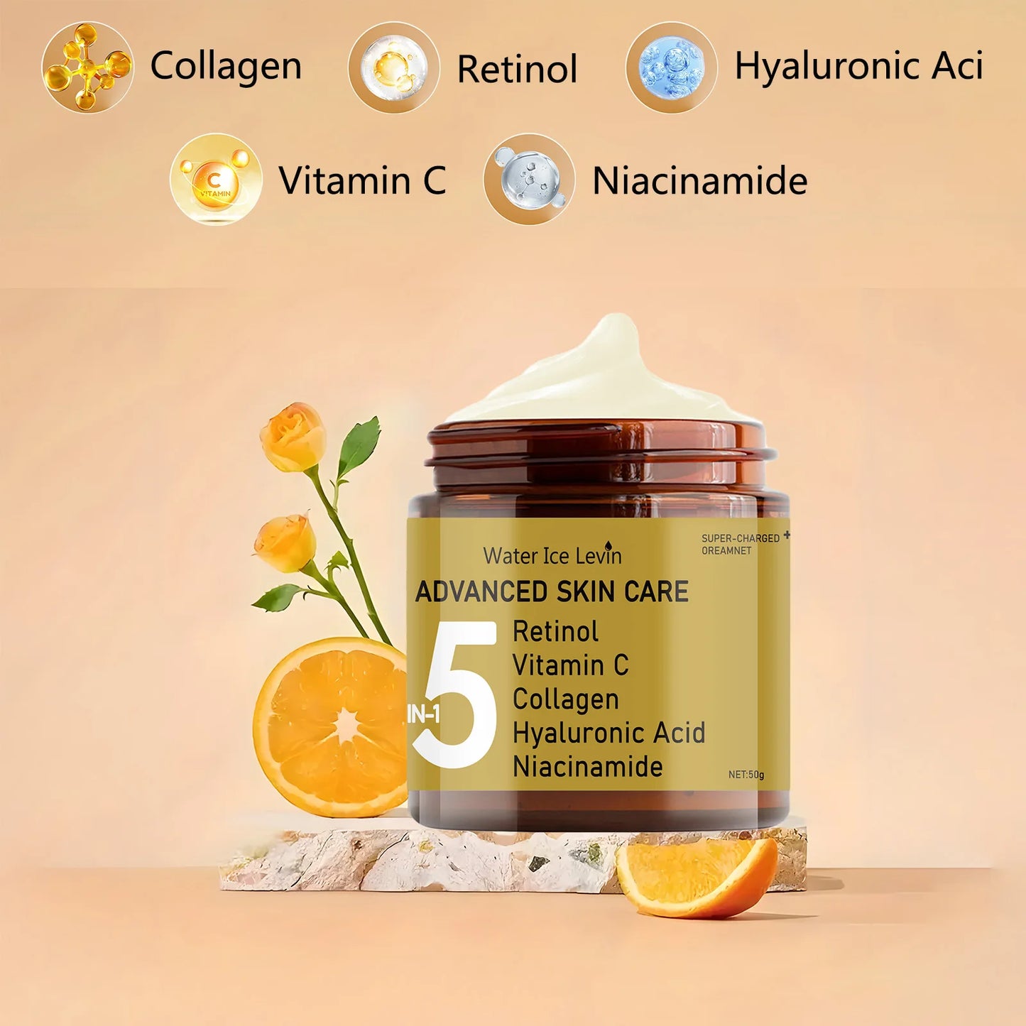 Facial Cream with Retinol, Collagen, Hyaluronic Acid & Niacinamide – Moisturizing & Anti-Aging | 50g