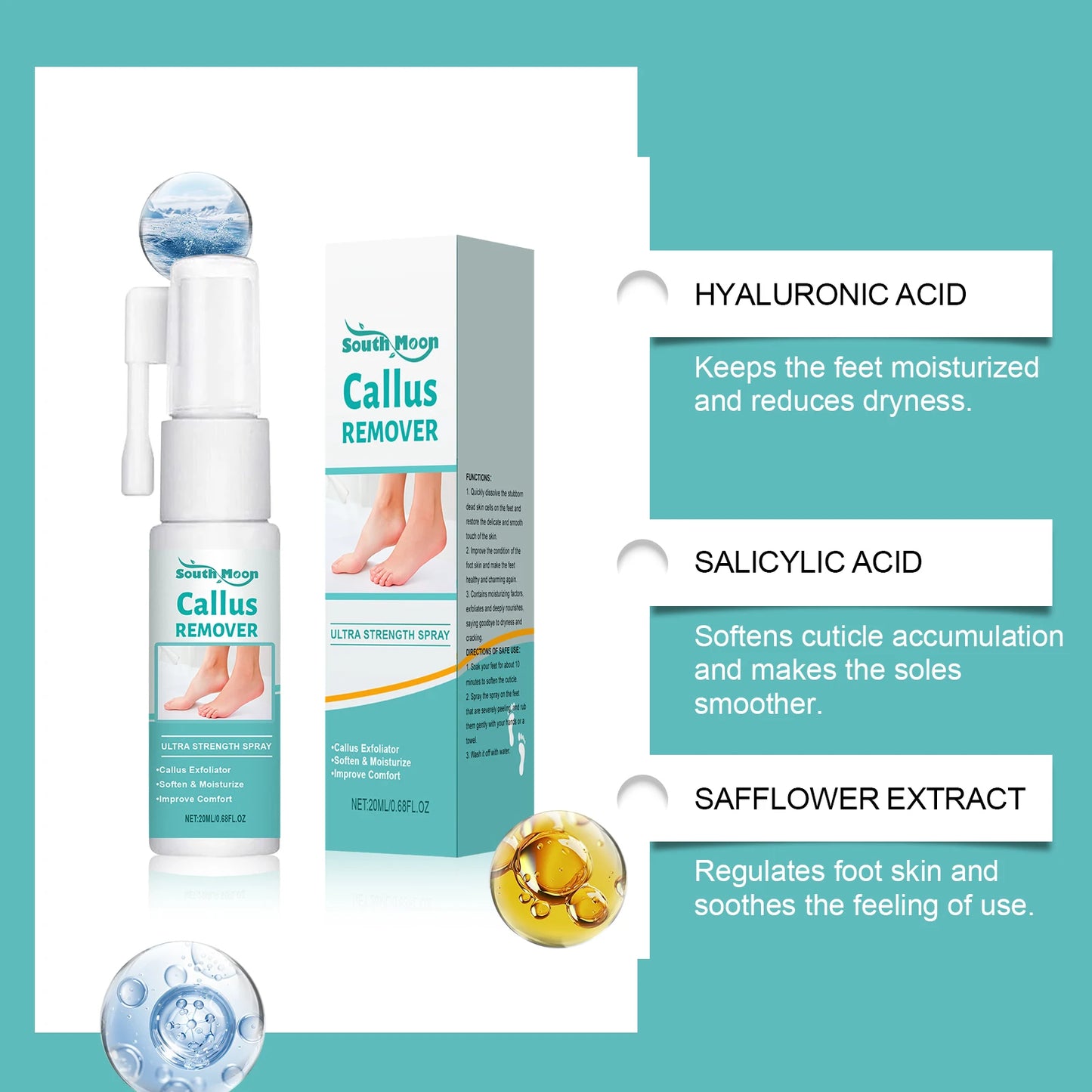 Foot Peeling Spray Instantly Remove Dead Skin Calluses Moisturizing Nourish Dry Cracked Rough Heels Exfoliating Foot Serum 20ml