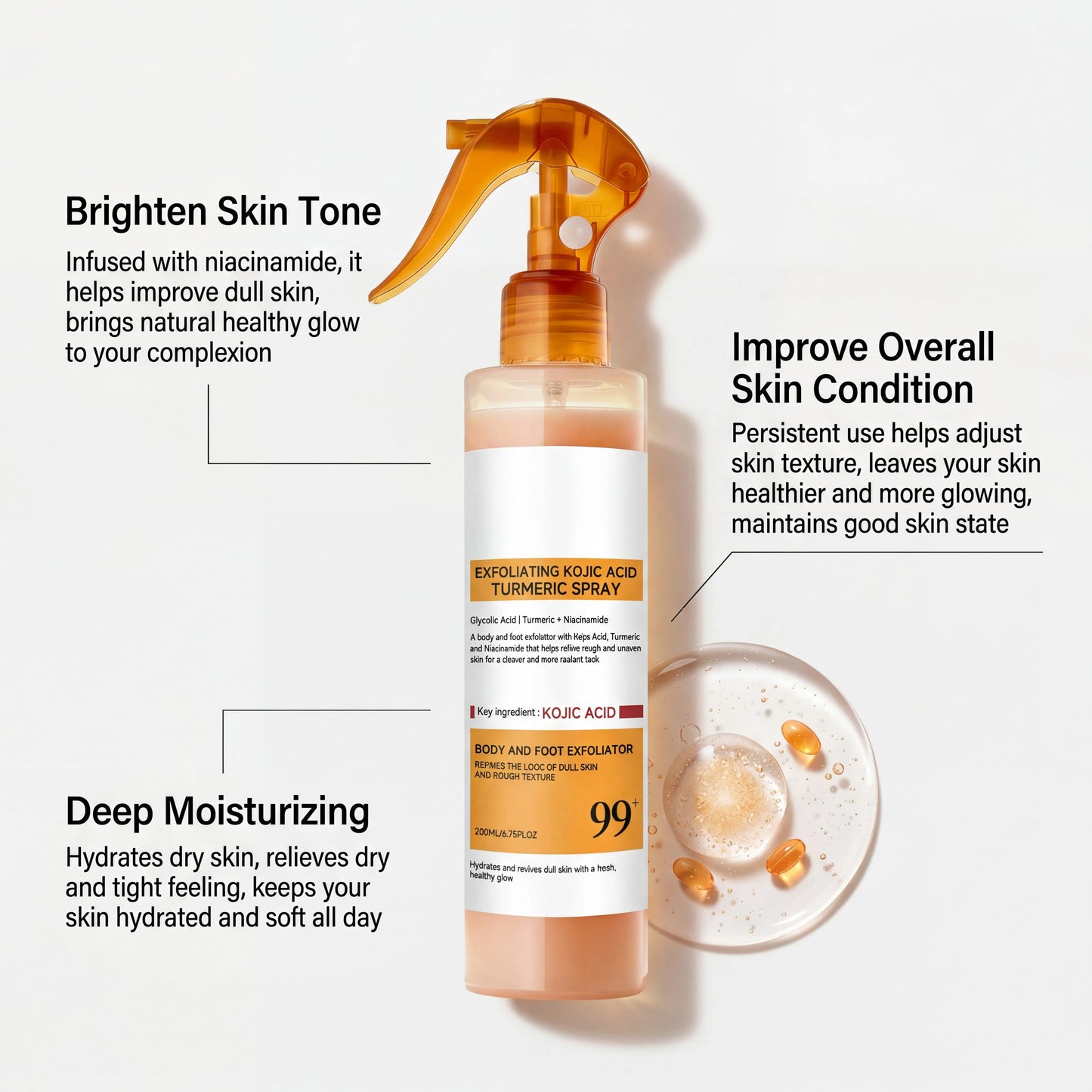 Kojic Acid Turmeric Spray and Essence Keratin Care Exfoliating Peeling Solution Nourishing Hydrating Skin Care Firmness Serum