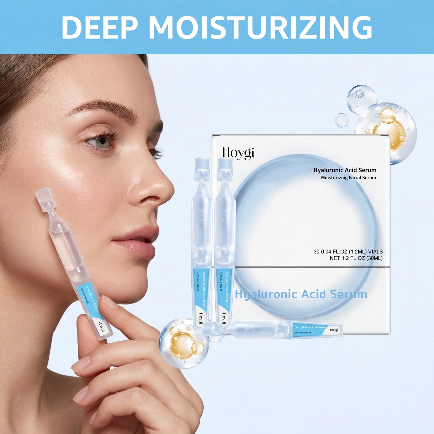 30PCS Hyaluronic Acid Single Use Ampoules Serum Deep Moisturizing Repairs Sensitive Skin Reduces Redness Daily Facial Skincare