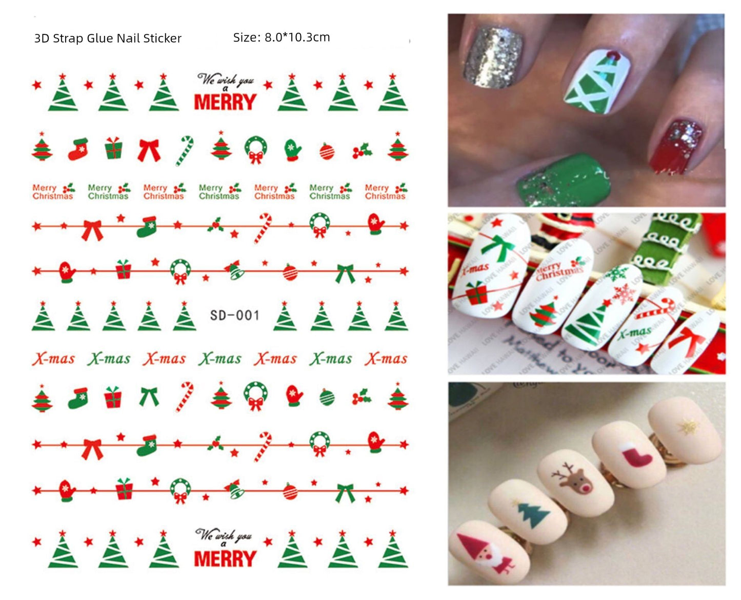 Manicure Christmas Stickers Old Elk White Snowflake Nail Decals Waterproof Ultra-Thin Three-Dimensional Self-Adhesive Adhesive