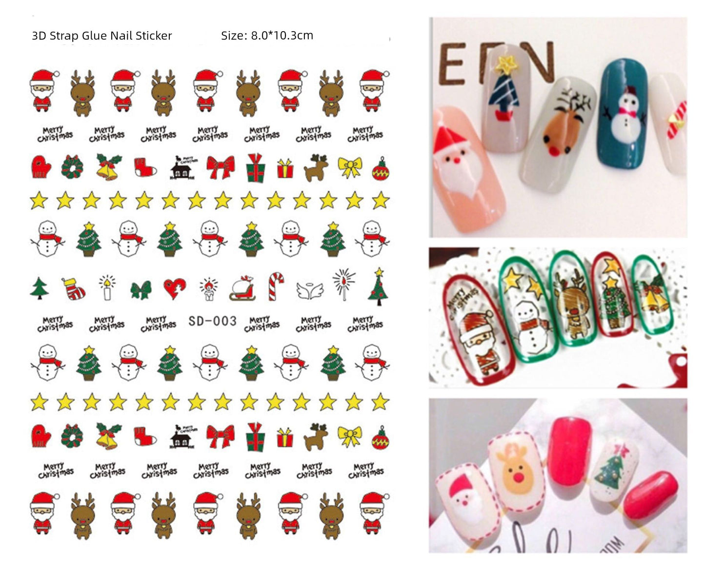 Manicure Christmas Stickers Old Elk White Snowflake Nail Decals Waterproof Ultra-Thin Three-Dimensional Self-Adhesive Adhesive