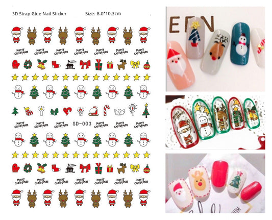 Manicure Christmas Stickers Old Elk White Snowflake Nail Decals Waterproof Ultra-Thin Three-Dimensional Self-Adhesive Adhesive