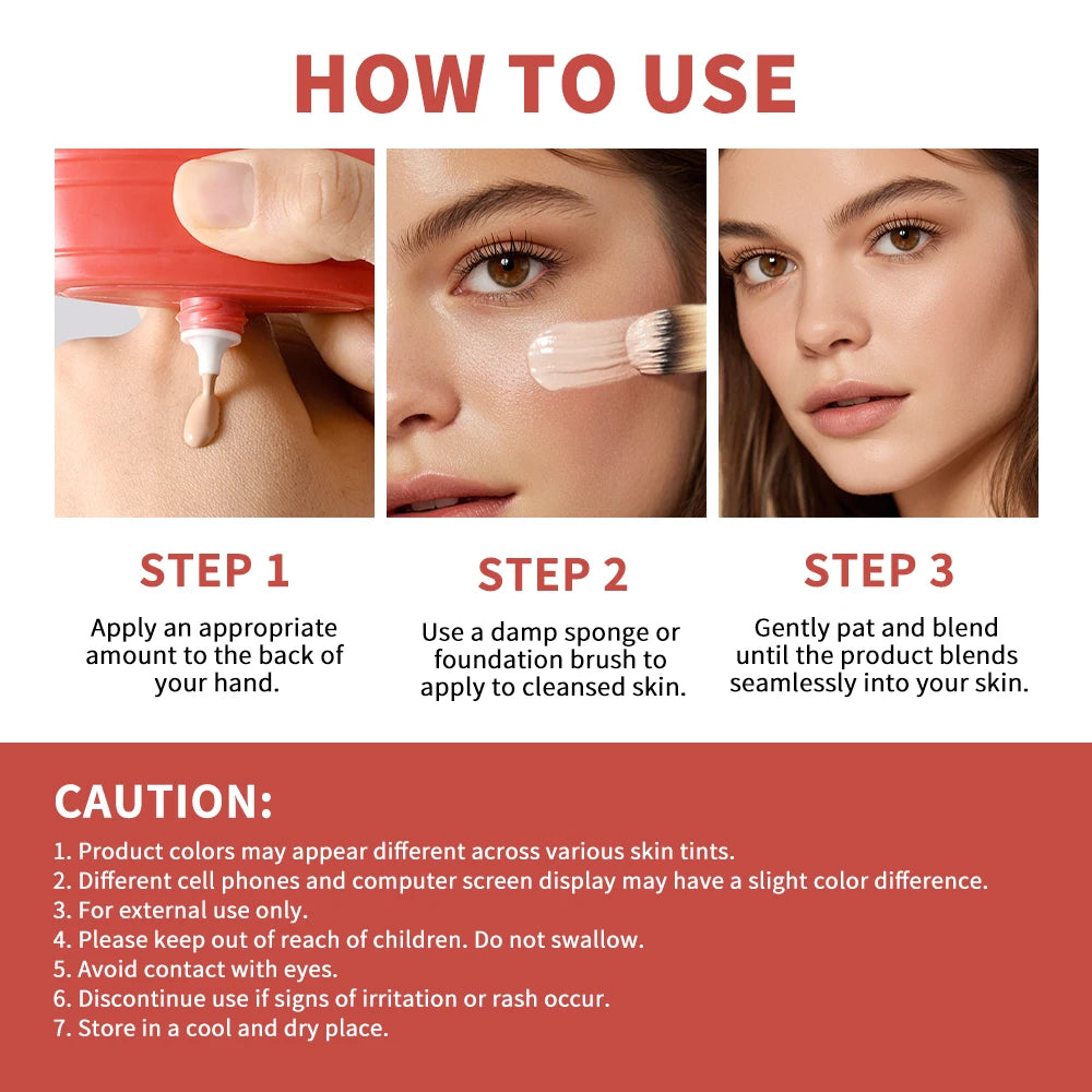 Lakerain Oil-free Glass Skin Foundation Self-clearing & Smooth Even Skin Tone Nourishes the Skin Easy to Carry Liquid Foundation