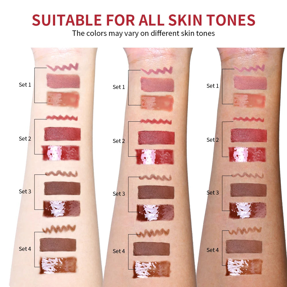 Lip Combo Matte Lipstick + Lip Liner Pen Lip Gloss Set Hydrating Matte Waterproof Long Lasting Lip lipstick set Lip Makeup Set