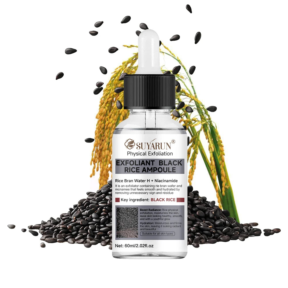 SUYARUN Black Rice Exfoliating Serum for Face - Gentle Peel & Brightening Essence, Deep Cleanse, Vegan Formula for all Skin.