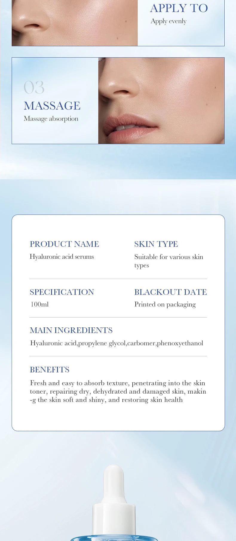 100ml SADOER Hyaluronic Acid Facial Serum Face  Firming Hydrating Essence Skin Care