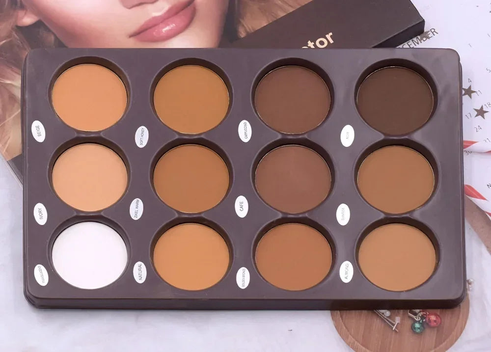 12-Color Matte Contour Palette – Face Bronzer & Highlighter Wheel for Women
