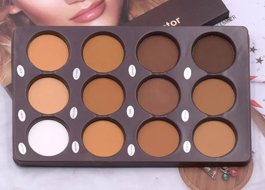 12-Color Matte Contour Palette – Face Bronzer & Highlighter Wheel for Women