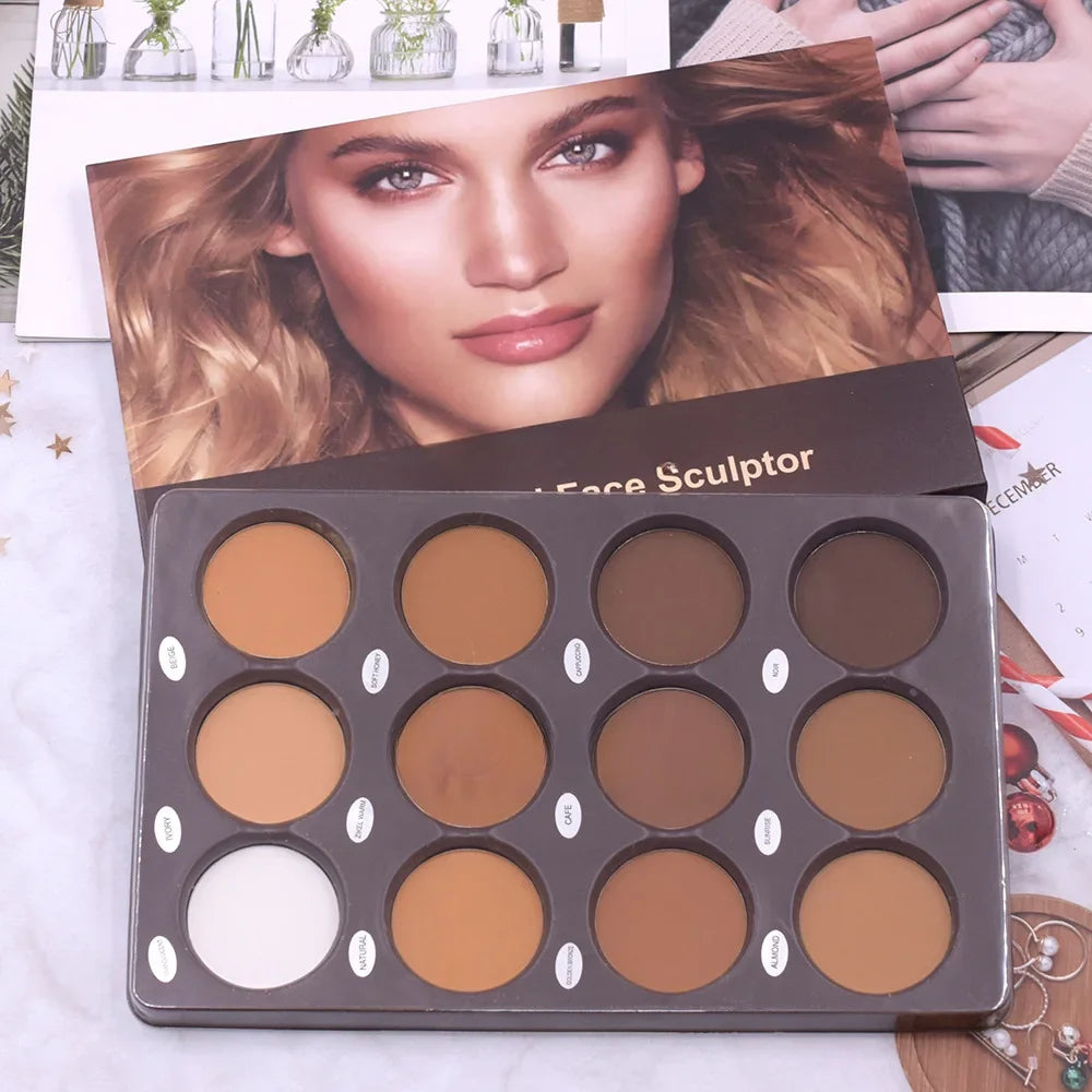 12-Color Matte Contour Palette – Face Bronzer & Highlighter Wheel for Women