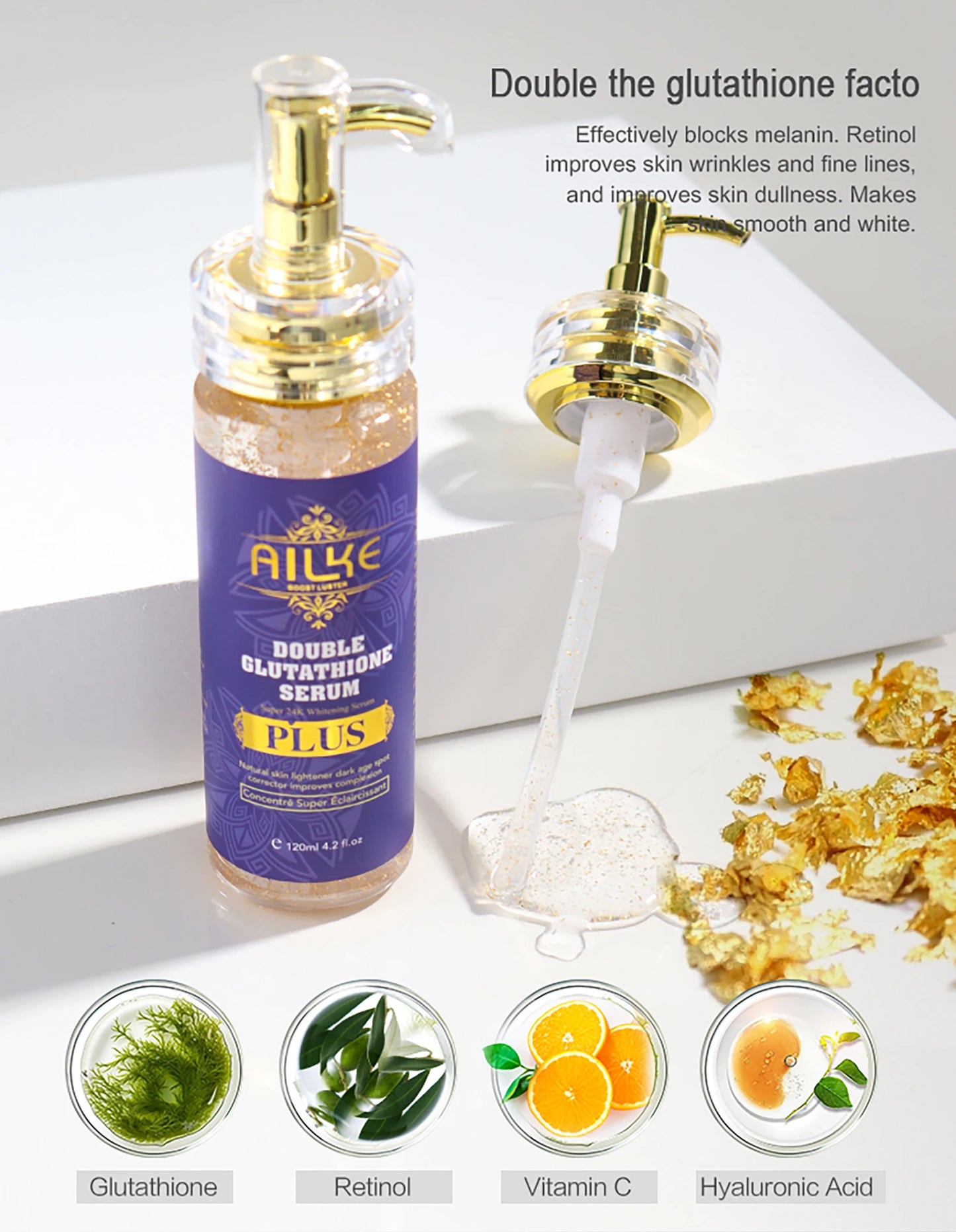 AILKE Glutathione PLUS Bleaching Skin Care Set, Moisturizing, Even Skin Tone, Improve Dark and Black Skin, Reduce Spots