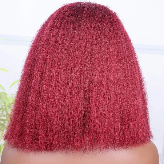 99J Kinky Straight 13x4 Lace Frontal Human Hair Wig Burgundy Red Lace Front Human Hair Wigs For Women Yaki Straight Remy Wig