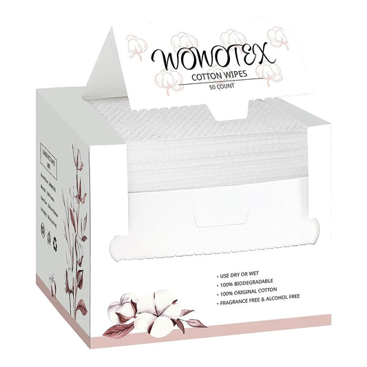 100% Cotton Disposable Face Towels | 50 Count Biodegradable Wipes for Sensitive Skin (12x10 in)
