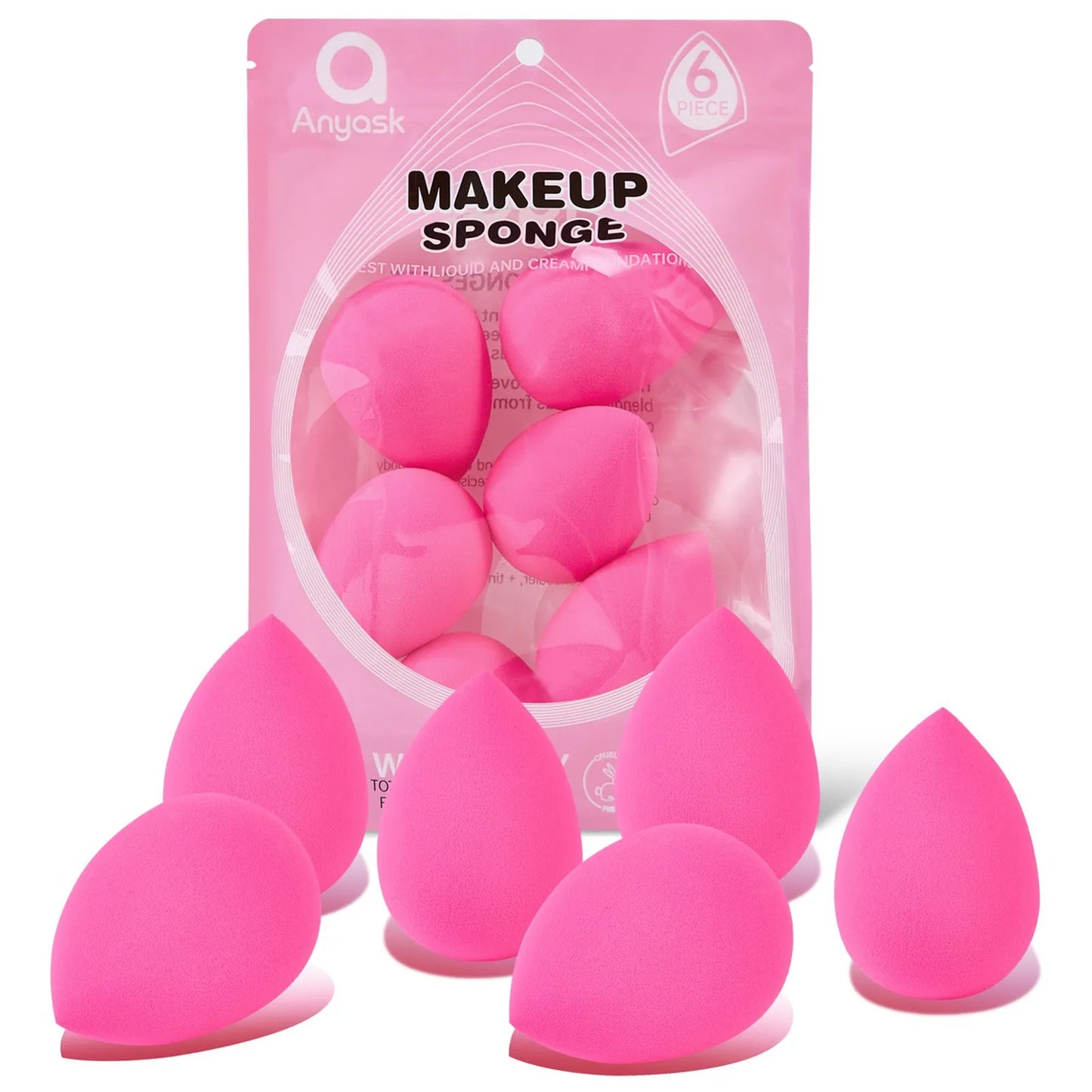 6pcs Makeup Sponge Set Beauty Foundation Blending Sponge for Liquid Cream Powder Rosy Red Beauty Egg Foundation Blending Sponge