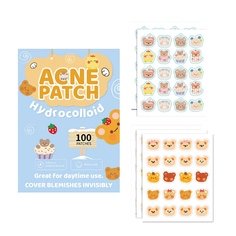 100PCS Bear-Shaped Pimple Patches | Cute Colorful Hydrocolloid Zit Stickers for Fast Healing