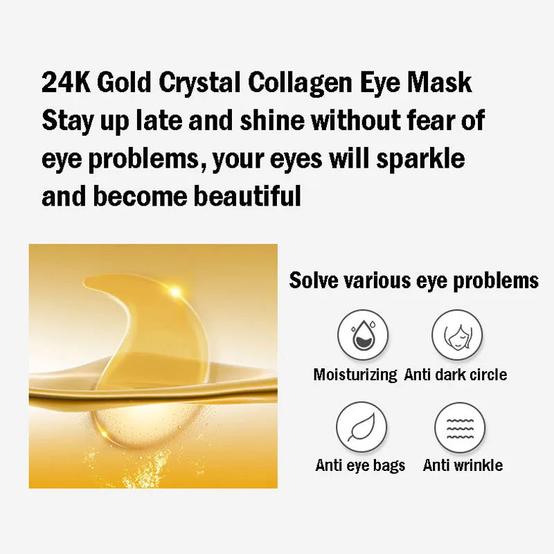 60pcs 24K Gold Collagen Eye Mask Anti Dark Circles Removal Eyes Bags Moisturizing Anti-aging Eye Patches Seaweed Eyes Gel Mask
