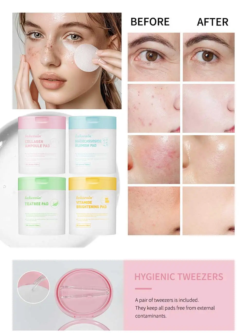80 Sheets/ 100ml Toner Cotton Pads For All Skin Types, Tighten Skin Improve Fine Lines, Calm Balance Acne And Sensitive Skin