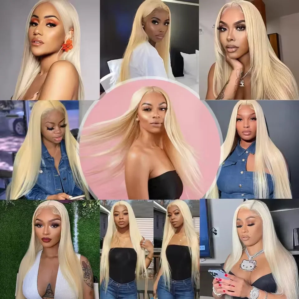 36 Inches 613 Blonde Straight Human Hair Wig 13x6 13x4 HD Transparent Lace Front Wig 200 Density For Women