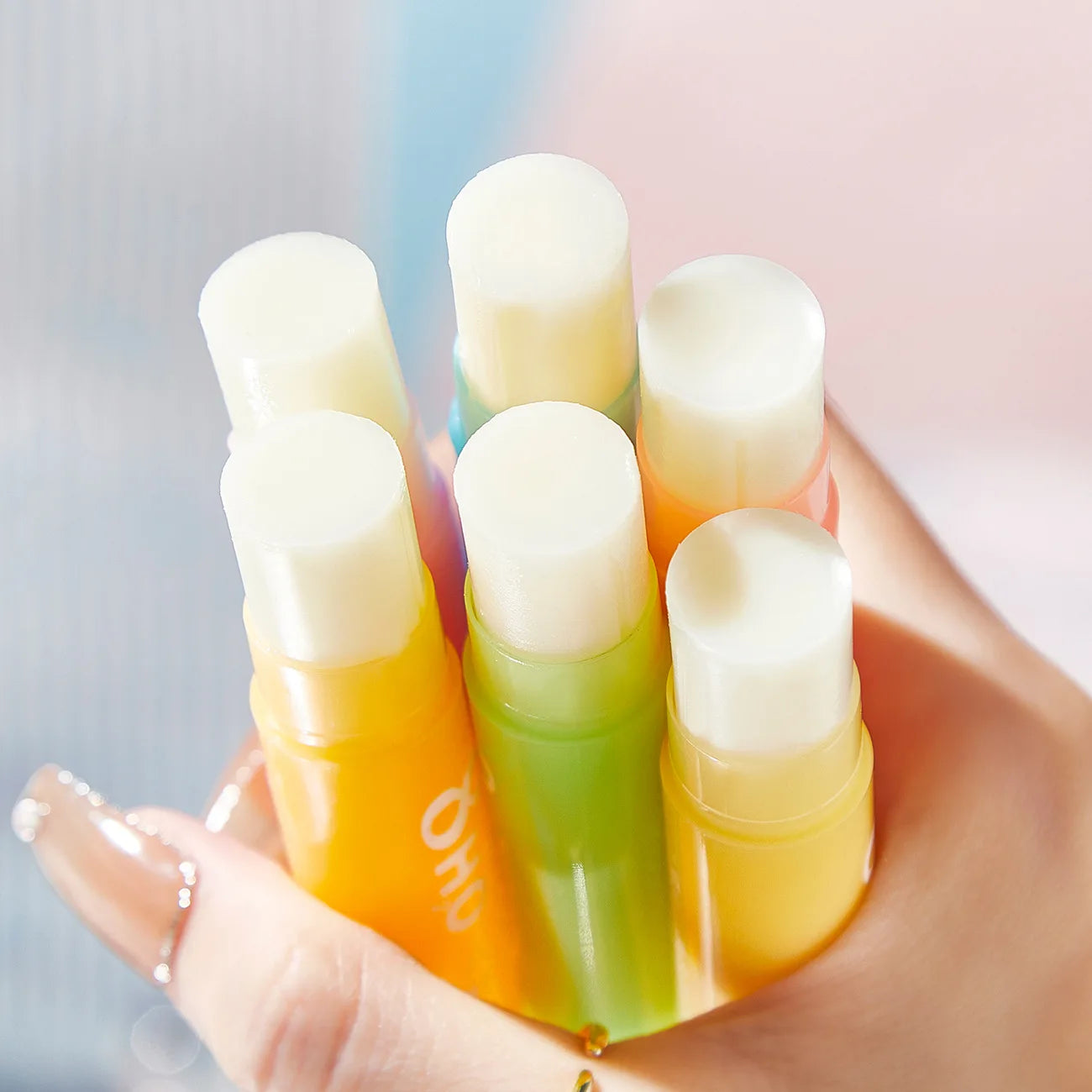 6pcs Fruit Lip Balm Set – Moisturizing & Brightening Lip Care Kit (Orange, Grape, Aloe, Strawberry)