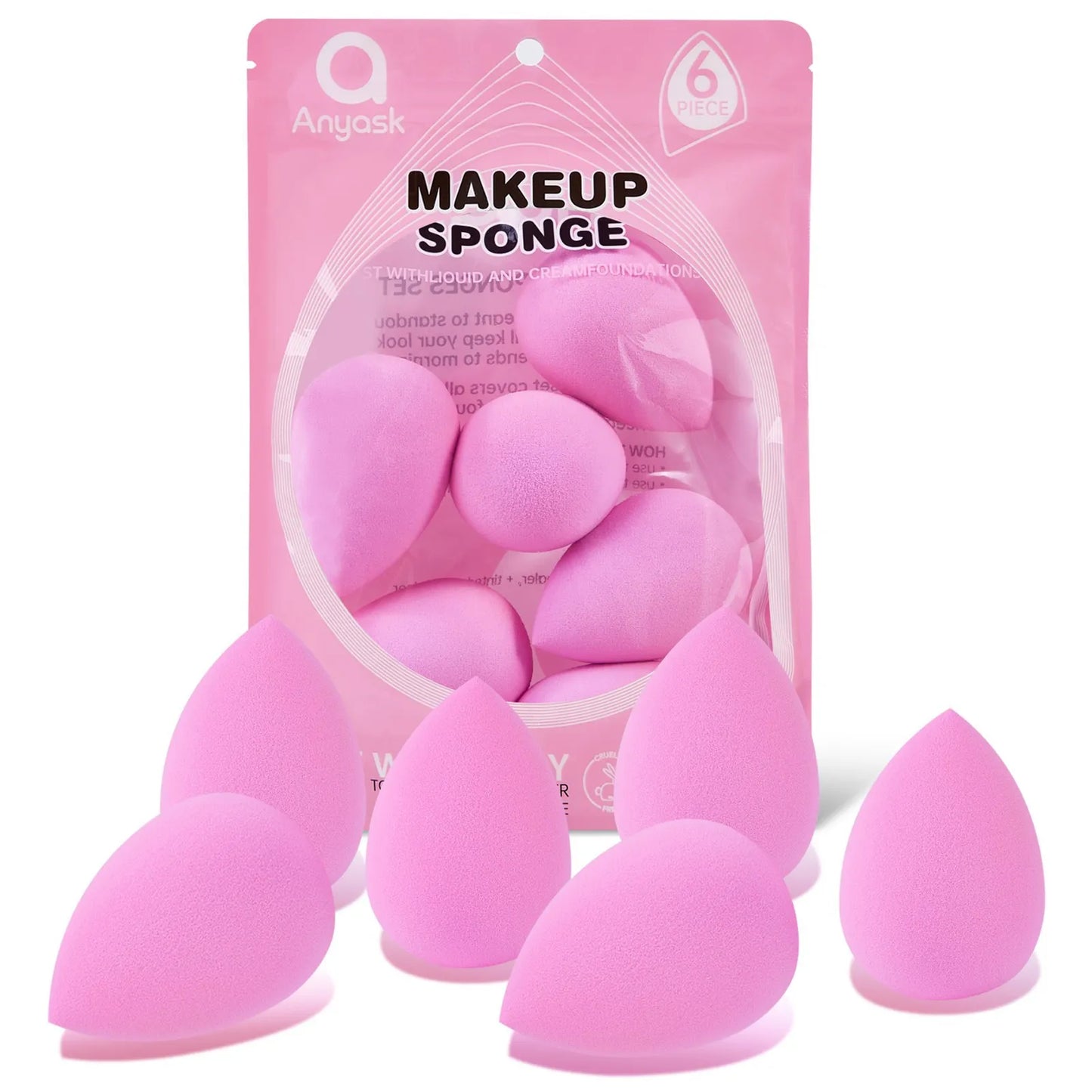 6pcs Makeup Sponge Set Beauty Foundation Blending Sponge for Liquid Cream Powder Rosy Red Beauty Egg Foundation Blending Sponge
