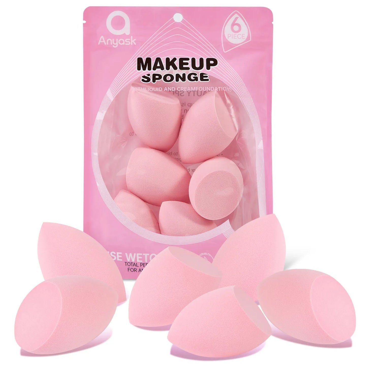6pcs Makeup Sponge Set Beauty Foundation Blending Sponge for Liquid Cream Powder Rosy Red Beauty Egg Foundation Blending Sponge