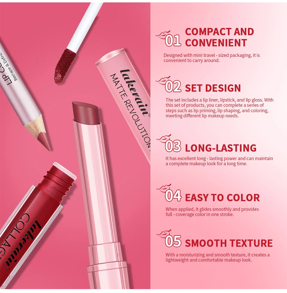 Lip Combo Matte Lipstick + Lip Liner Pen Lip Gloss Set Hydrating Matte Waterproof Long Lasting Lip lipstick set Lip Makeup Set