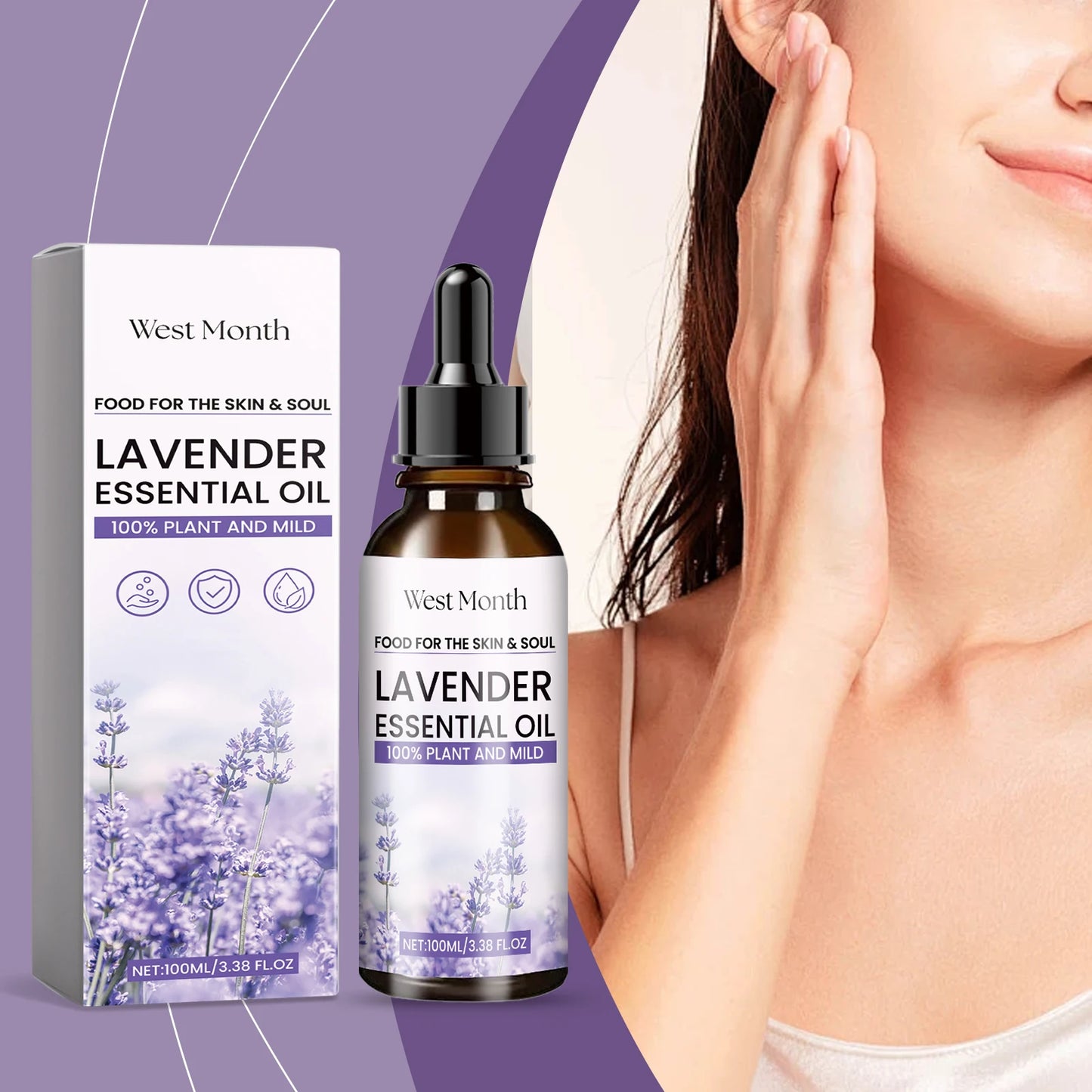 WEST MONTH Lavender Essential Oil Soothe and Relax Regulate Body and Mind Deeply Caring for The Skin Multiple Nourishing 3.38 oz