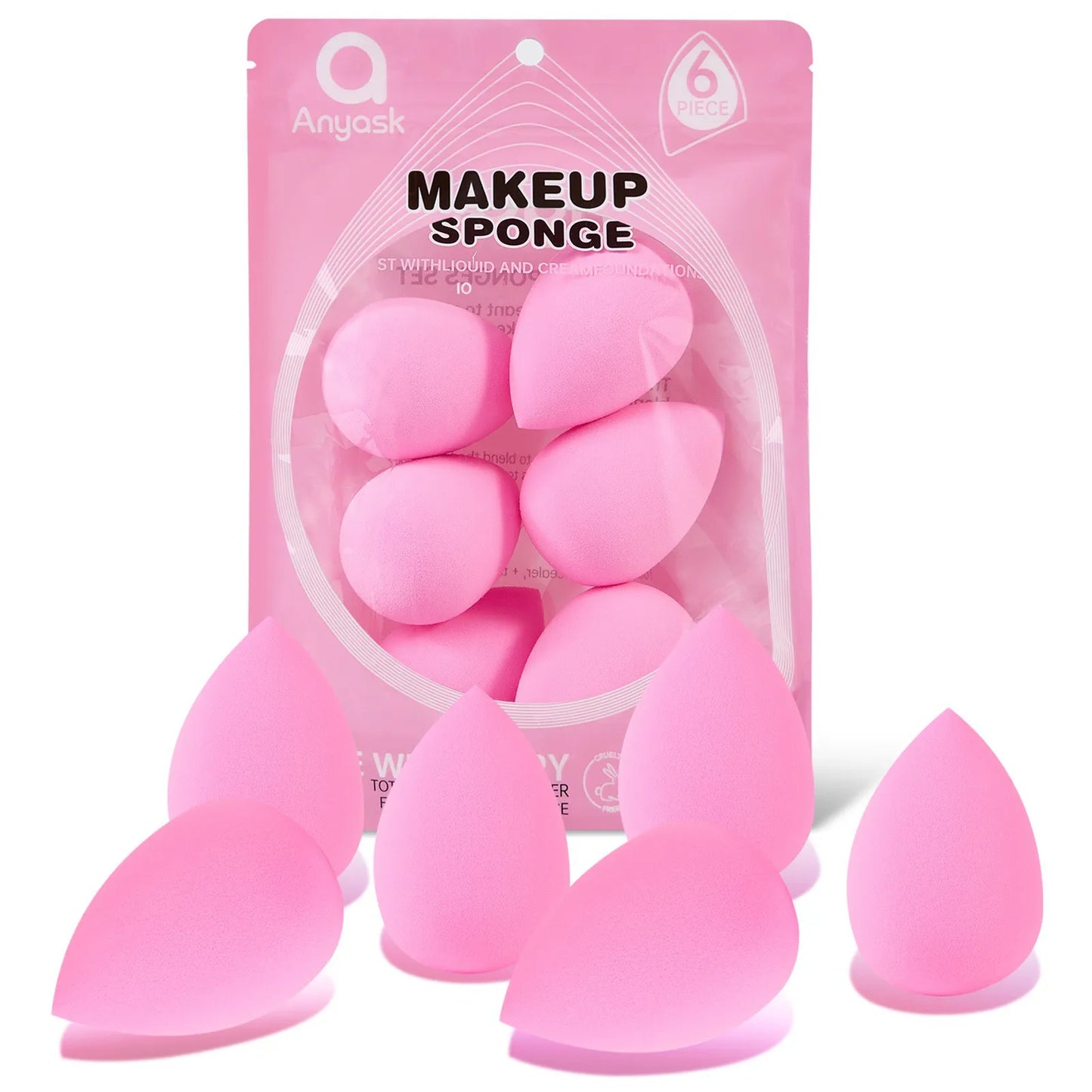 6pcs Makeup Sponge Set Beauty Foundation Blending Sponge for Liquid Cream Powder Rosy Red Beauty Egg Foundation Blending Sponge