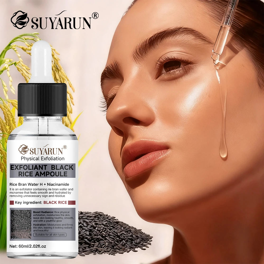 SUYARUN Black Rice Exfoliating Serum for Face - Gentle Peel & Brightening Essence, Deep Cleanse, Vegan Formula for all Skin.