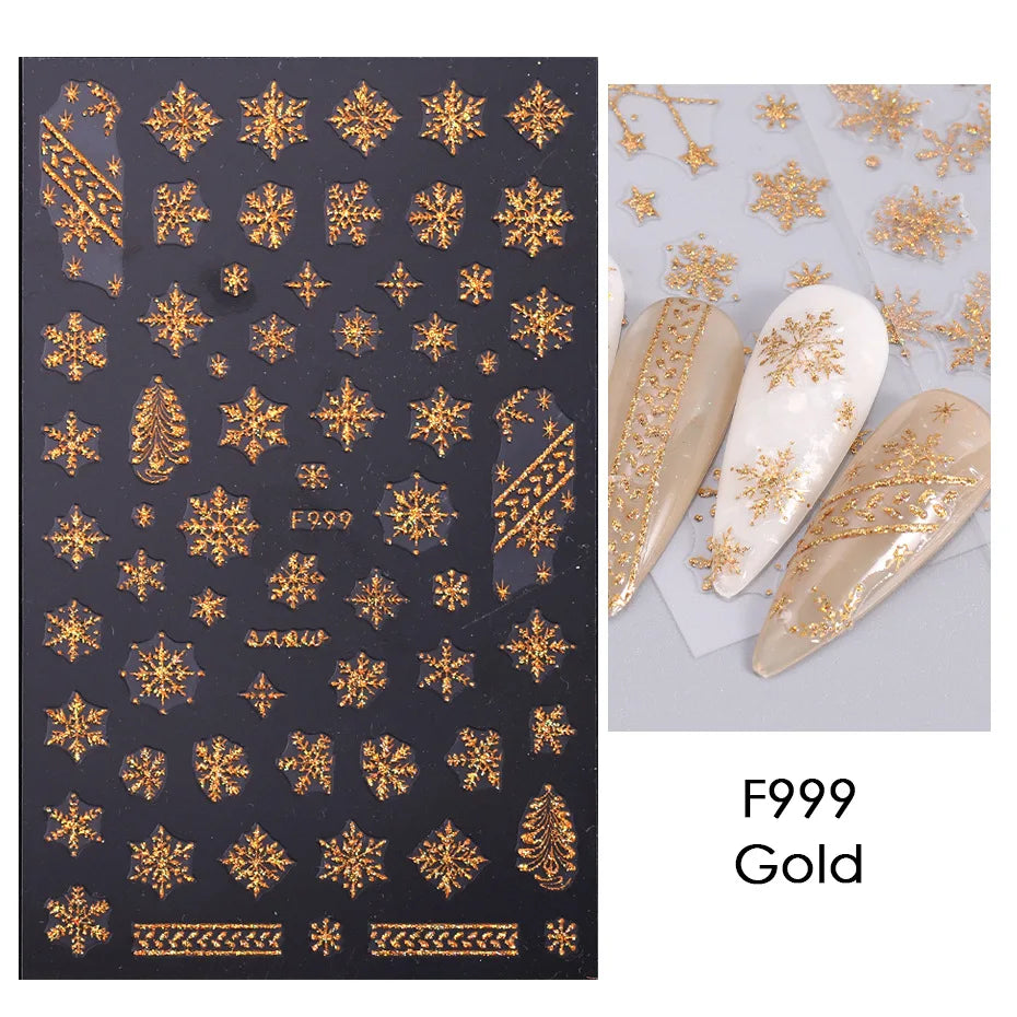 1PCS 3D Laser Snowflake Snowman Nail Stickers Winter Christmas Nail Art Decoration Gold Silver Christmas Tree Nail Art Stickers