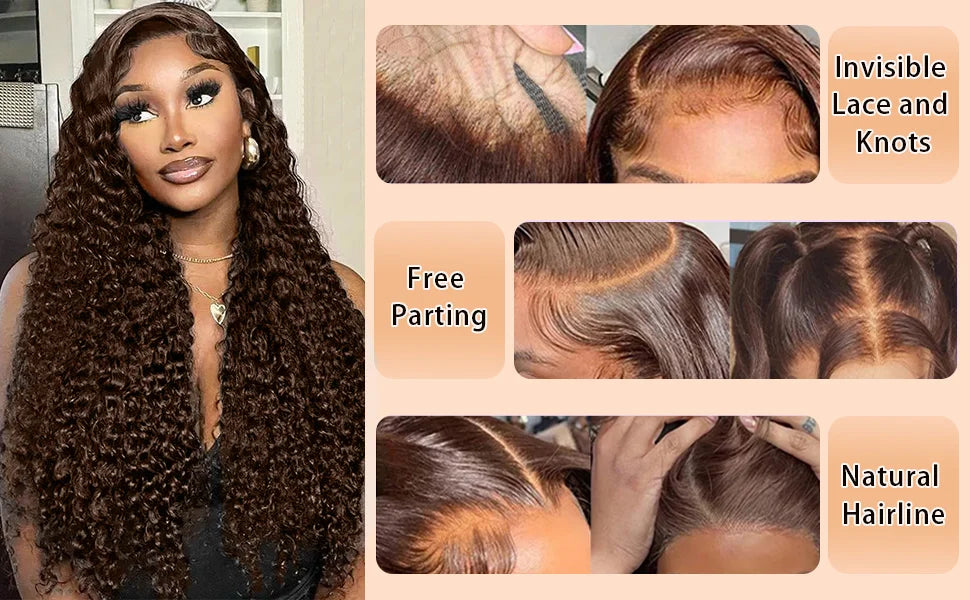 Chocolate Brown Deep Wave Lace Front Wig | 30–42 Inch 13x6/13x5 HD Wet & Wavy Human Hair – 200% Density