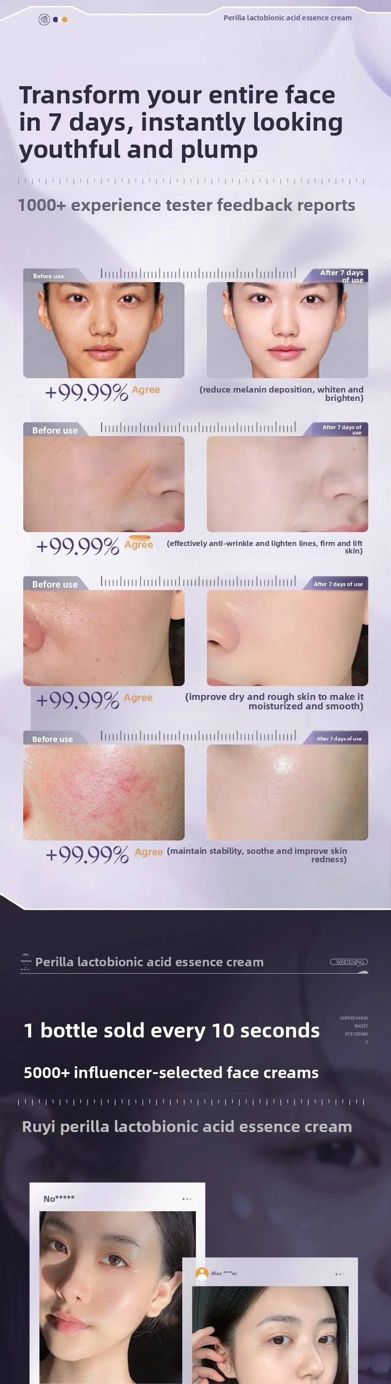 RUYI Perilla Facial Cream Hydrating Skincare Sooth Sensitivity Repair Barrier Brighten Moisturizing Essense Face Cream 50g
