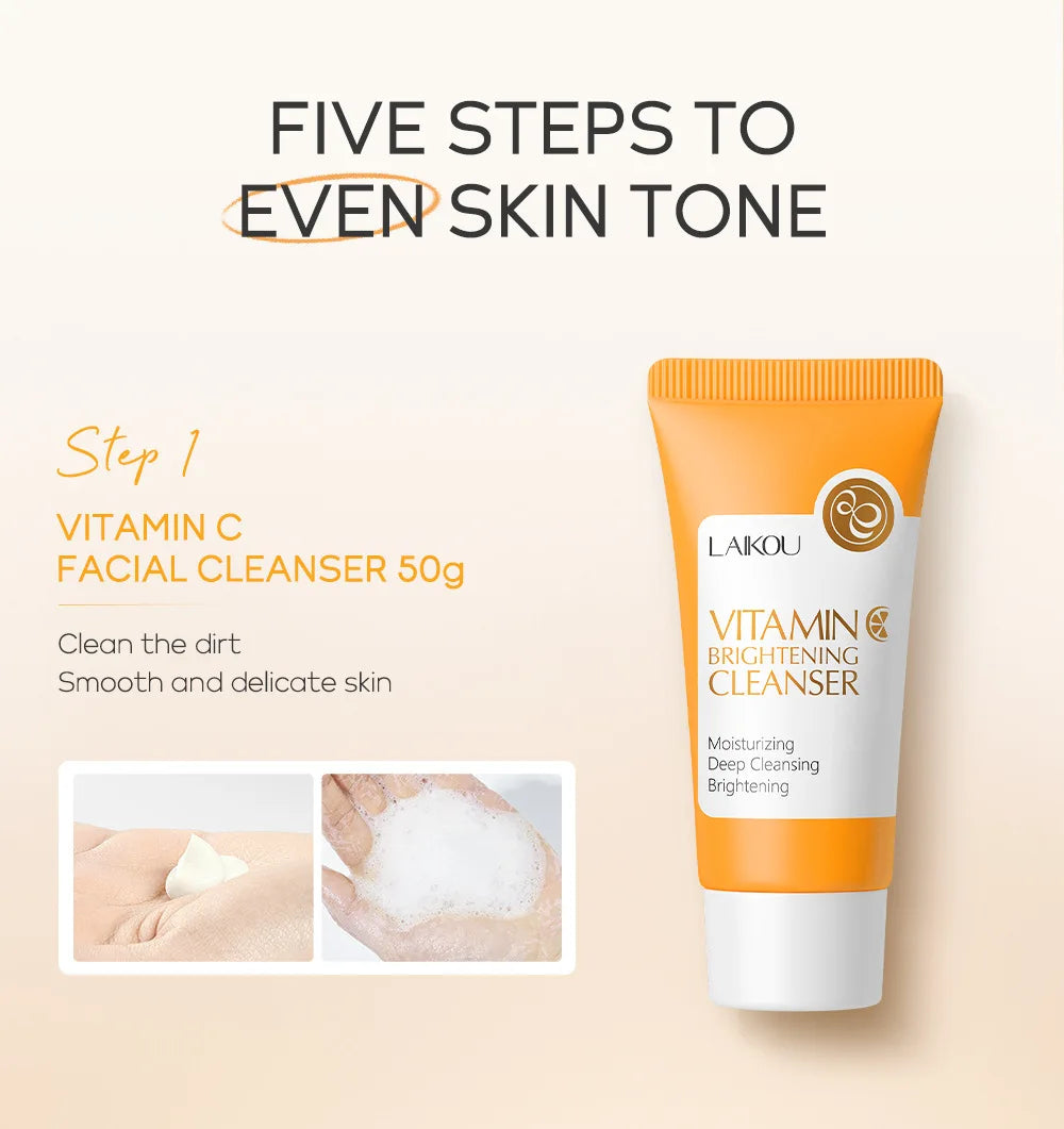 5 Pieces Vitamin C Skincare Set  Moisturizing Face Serum Brighten Cream Antiage Eye Cream Toner Facial Care Set for Dropshipping