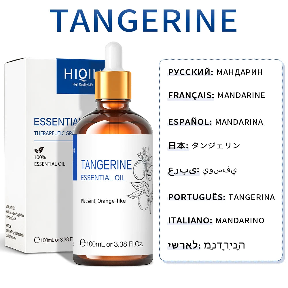 HIQILI Tangerine Essential Oil 100ml | Pure Citrus Oil for Diffuser, Cleaning, Massage & Soap Making