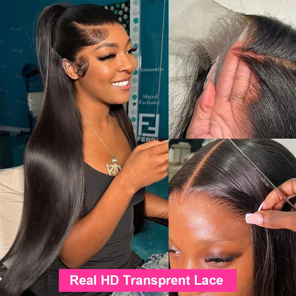 13X4 HD Lace Frontal Human Hair Glueless Wig Straight 250 Density 38 Inches Remy Transparen Pre Plucked Brazilian Wig For Women
