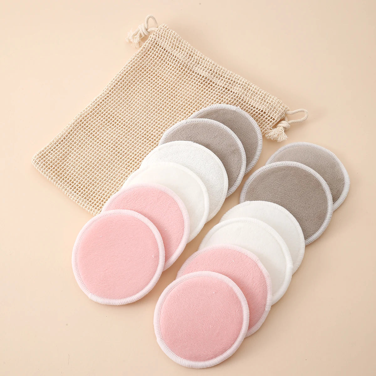 10/12pcs Reusable Makeup Remover Pads With Mesh Pouch for Facial Cleansing