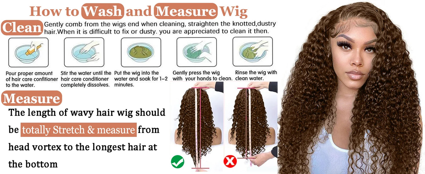 Chocolate Brown Deep Wave Lace Front Wig | 30–42 Inch 13x6/13x5 HD Wet & Wavy Human Hair – 200% Density