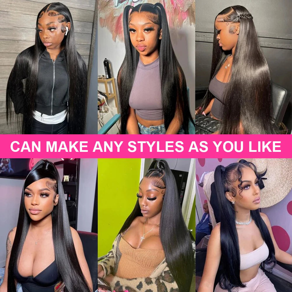 13X4 HD Lace Frontal Human Hair Glueless Wig Straight 250 Density 38 Inches Remy Transparen Pre Plucked Brazilian Wig For Women
