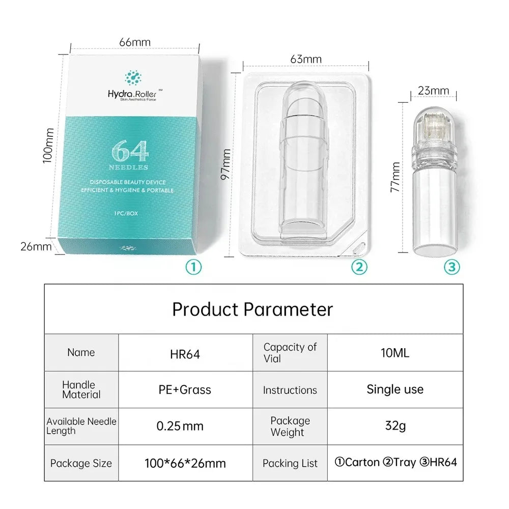Hydra Roller 64  Beauty Skin Care Tool Titanium Microneedle Facial Skin Care   Bottle Roller Reusable